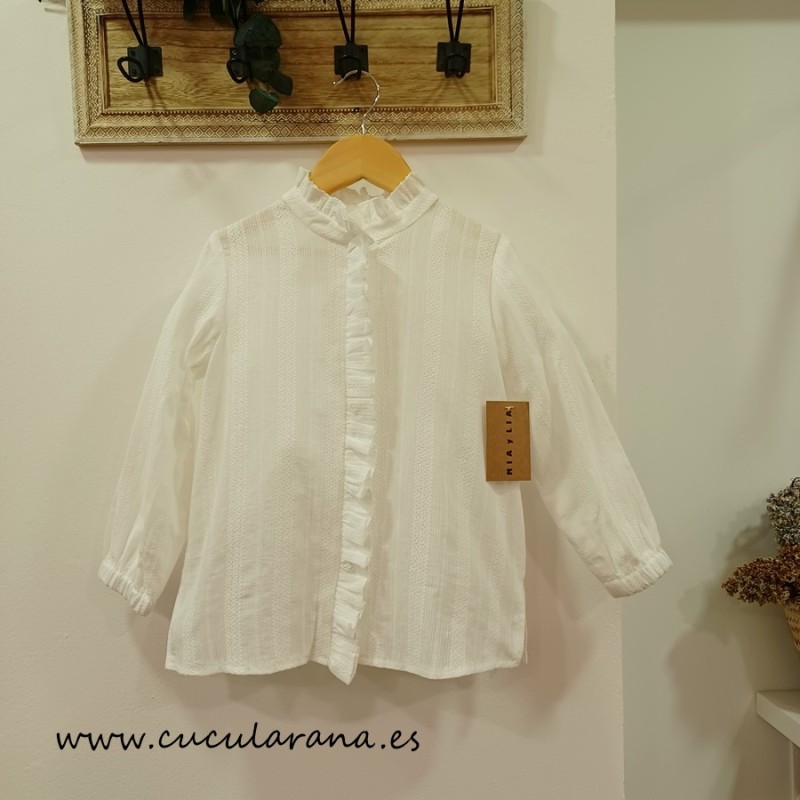 mia y lia blusa cuello volante blanca