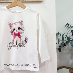 Camiseta niña gato de sarabanda